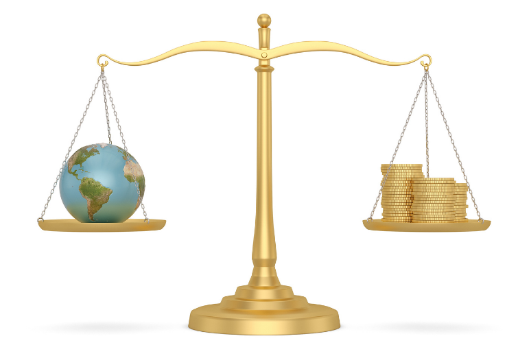 weighing scales with planet & money